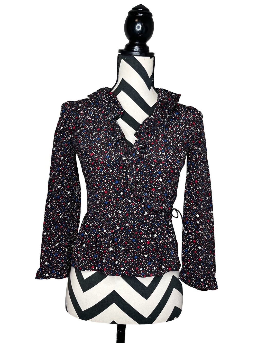 Madewell Starry Night 100% Silk Ruffle Wrap Top Sz XS